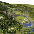 Aerial View Planning of Scenic Landscape with Forests Rivers and Residential Areas