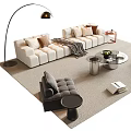 Plush White Sofa Coffee Table Set With Floor Lamp And Brown Accent Chair