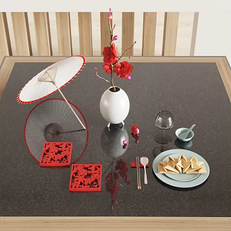 New Chinese Tableware Festive Tableware Ornaments 3d model