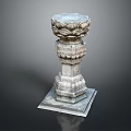 Intricately Carved Stone Pillar With Lotus Shaped Top And Square Base
