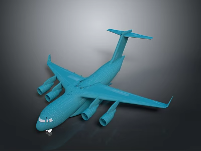Blue Transport Aircraft Model With Four Engines Detailed Fuselage And Wings 3d model