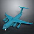 Blue Transport Aircraft Model With Four Engines Detailed Fuselage And Wings