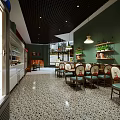 Cozy Restaurant Interior Design With Pastry Display Seating Area Colorful Tiles And Pendant Lights