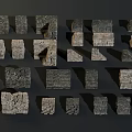 Various Irregular Stone Piles Stacked With Textured Stones On Gray Background
