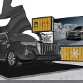 Hongqi Brand Billboard With Snow Mountain View And Snowflake Decorations Near Car Display Platform