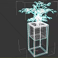 Green Leafy Plant In Square Planter With Black Metal Frame And White Container