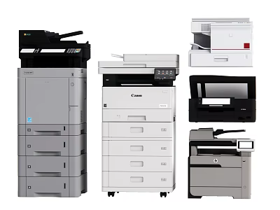 Various Office Appliances Including Multifunction Printers Copiers And Scanners In Different Sizes 3d model