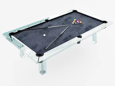 Modern Transparent Frame Pool Table With Black Felt Surface Billiard Balls And Cues 3d model