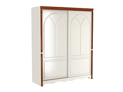 Elegant Classic White Double Door Wardrobe With Arched Panels And Brown Frame 3d model