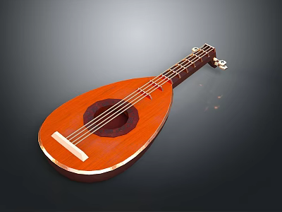 Vintage Wooden Mandolin With Round Sound Hole And Smooth Acoustic Strings Design 3d model