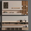 Modern Accent Wall Design With Wooden Strips Built in Shelves And Decorative Ornaments