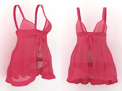 Stylish Pink Spaghetti Strap Dress with Bow Decoration and Lace Fabric 3d model