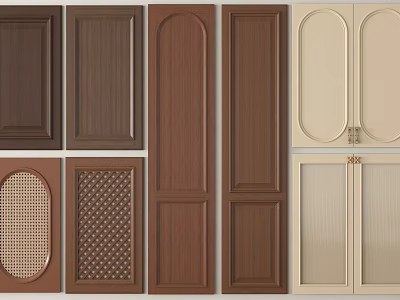 Cabinet Door Components Featuring Wooden And Perforated Panel Designs With Color Options 3d model