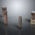 Classical Decorative Columns with Various Carved Details Different Capitals and Reflective Base 3d model