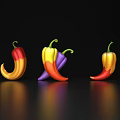 Vibrant Colorful Chili Peppers In Various Hues On Black Background With Reflections
