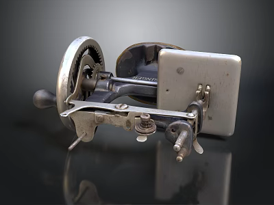 Antique Vintage Sewing Machine With Metal Parts Rotary Wheel And Hand Crank 3d model