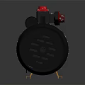 Black Electric Motor With Red Button Brown Cooling Fins And Colored Wires