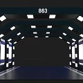 Modern Event Passage with Ceiling Lights Side Structures and Blue Floor 863