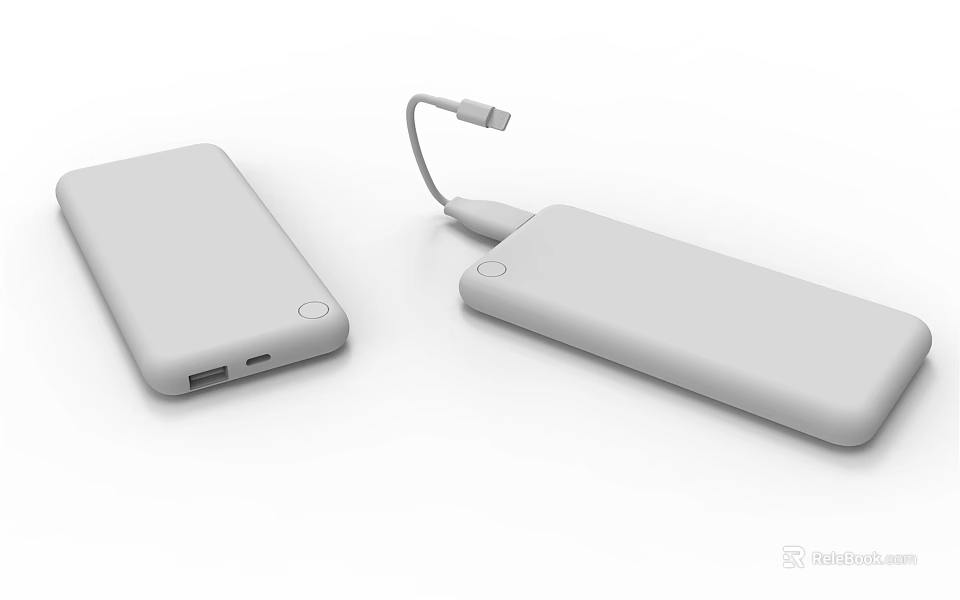 Two White Portable Power Banks with USB Cable Connection for Mobile Charging 3d model