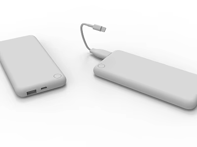 Two White Portable Power Banks with USB Cable Connection for Mobile Charging 3d model