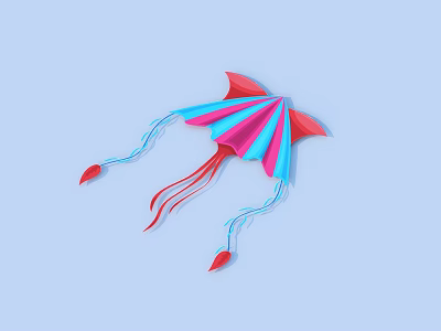Colorful Pink And Blue Kite With Red Tails On Light Blue Background 3d model