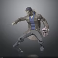 Low Poly Man Wearing Long Coat Hat Holding Wand And Pink Bag In Dynamic Pose