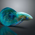 Vibrant Blue Green Aquatic Animal With Fan Shaped Tail Bioluminescent Fins And Large Eyes