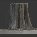 Wooden Stump Sculpture On Square Stone Base With Fallen Leaves Decoration