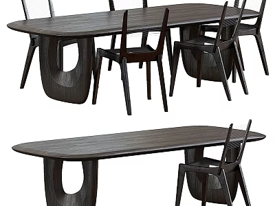 Modern Wooden Dining Table Set With Contemporary Chair Design For Home 3d model