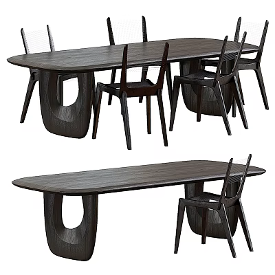 Modern Wooden Dining Table Set With Contemporary Chair Design For Home 3d model