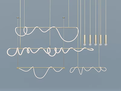 Modern Curved Metal Chandelier Design With Sleek Hanging Lines And Artistic Shapes 3d model
