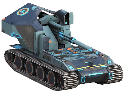 Futuristic Tank Design With Blue Neon Lights Armored Turret And Tracked Wheels 3d model