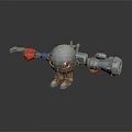 Cartoon Robot Character With Red Eyes Mechanical Arms And Gray Body