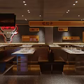 Modern Restaurant Interior Featuring Arranged Dining Tables Comfortable Chairs Warm Lighting And Wall Art