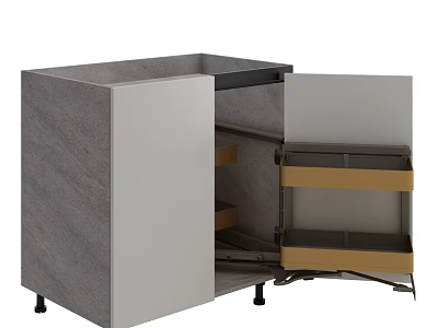 Modern Kitchen Cabinet With Gray White Panels Open Door And Pull Out Drawers 3d model