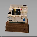 Vintage Rusted Cash Register Equipment With Wooden Base And Classic Design