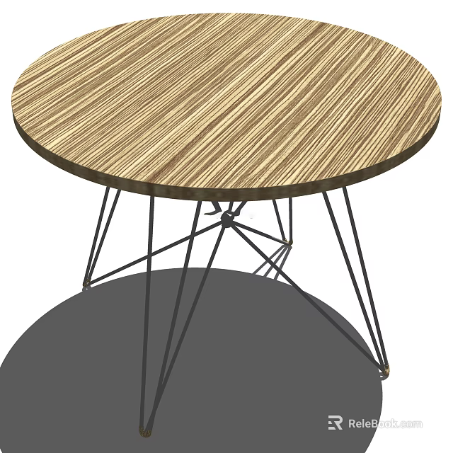 Round Wooden Coffee Table with Striped Wood Top and Black Metal Spider Legs Design 3d model 
