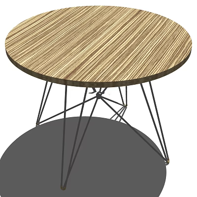 Round Wooden Coffee Table with Striped Wood Top and Black Metal Spider Legs Design 3d model