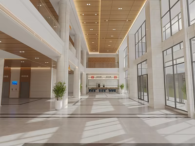 Spacious Bright Hospital Outpatient Clinic Lobby Interior 3d model