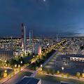 Modern Industrial Refinery Complex With Night Lights Tall Towers And Pipes