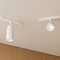 Two White Track Lights Installed On Ceiling Alongside Wooden Wall Surface 3d model