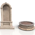 Ancient Classical Stone Arch Structure And Circular Basin Decor Elements 3d model