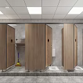 Modern Public Restroom Interior Design With Wooden Stalls Sink And Mirror
