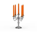 Antique Silver Candelabra With Orange Candles And Classical Multiple Branches Design