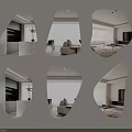 Irregular Shaped Mirrors Reflecting Stylish Modern Interior Design Elements In Living Rooms 3d model