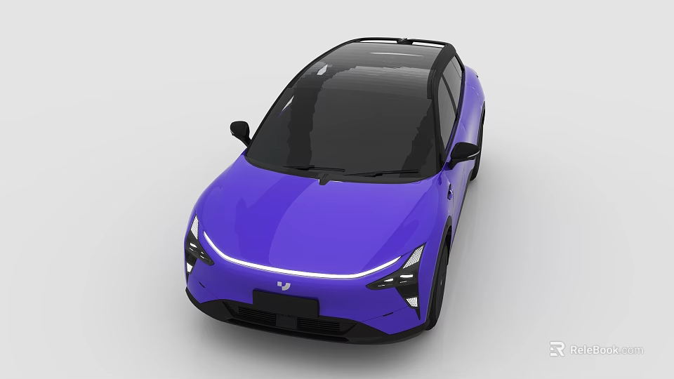 Purple Electric Car With Sleek Modern Exterior And Black Roof Design 3d model 