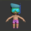 Man Wearing Green Snorkel Mask Blue Tube Pink Patterned Swim Trunks And Pink Shoes