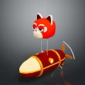 Cartoon Red Fox Head Sitting On Red Yellow Rocket With Tail Fin 3d model