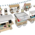 Functional Mobile Carts With Canopies Display Shelves And Decorative Lanterns 3d model