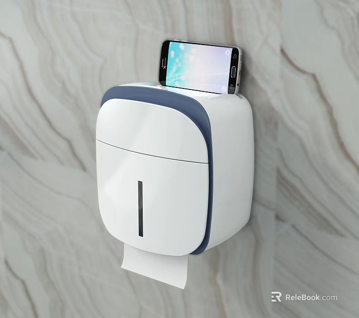 Wall Mounted White Tissue Box With Mobile Phone Holder On Marble Wall 3d model 